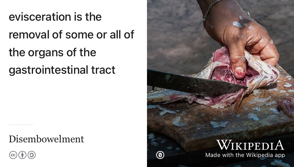 Don’t read this book, disembowel it! Eviscerate it! Gut it like a fish! Enjoy the nourishing flesh and discard the less appetising organs of its gastrointestinal tract. You’ll need to decide which is which, depending on your tastes and appetite. CC0 Public domain image of fish gutting by Wilfredor via Wikimedia commons w.wiki/_23m adapted using the Wikipedia app 🩸